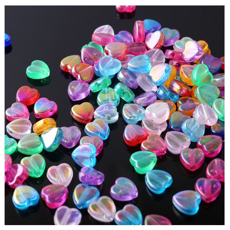 Bộ 100 Hạt Nhựa Acrylic Trong Suốt Hình Trái Tim Dùng Làm Đồ Trang Sức Diy 9mm