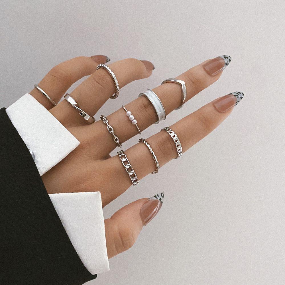 LEILY Set 10 Nhẫn Đốt Ngón Tay Mạ Vàng / Bạc