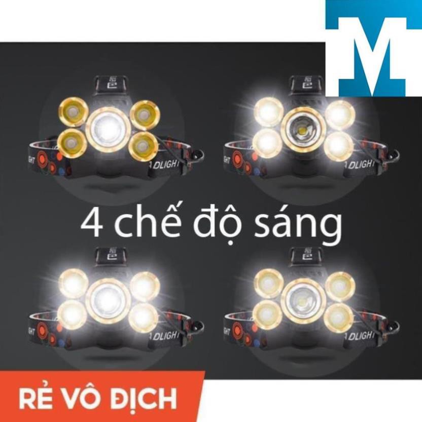 [CHÍNH HÃNG 1 ĐỔI 1] Đèn Pin Đội Đầu 5 Bóng Led Siêu Sáng, Thông Minh, Tiện Dụng