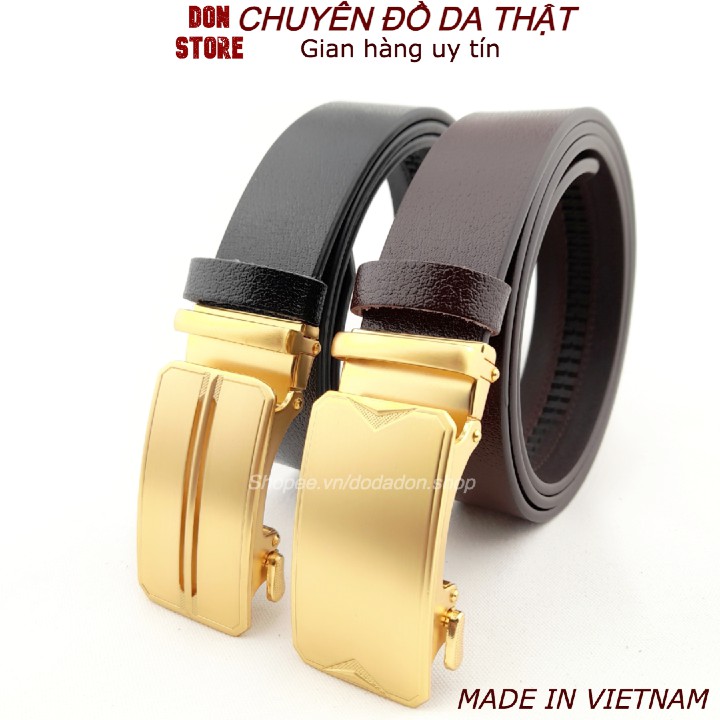 Thắt Lưng Nam Da Bò 1 Lớp Nguyên Miếng Khóa Tự Động Mạ Crom TiTan Chống Gỉ Cao Cấp (BH 12 THÁNG)