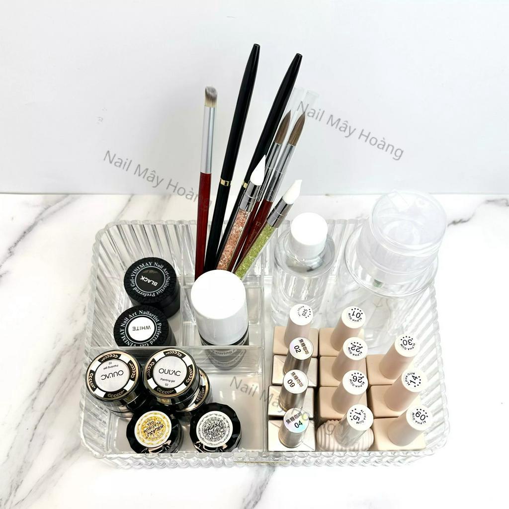 Khay meka đựng dụng cụ nail, có lỗ cắm đầu mài nail màu trong