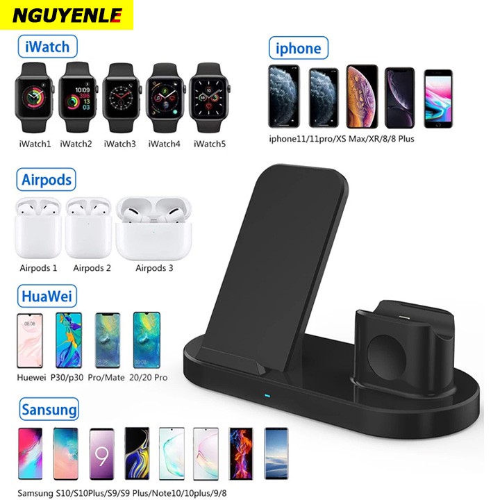 Đế Sạc nhanh không dây 3 in 1 H10 15W sạc được iPhone 12, Airpod Pro, Apple Watch