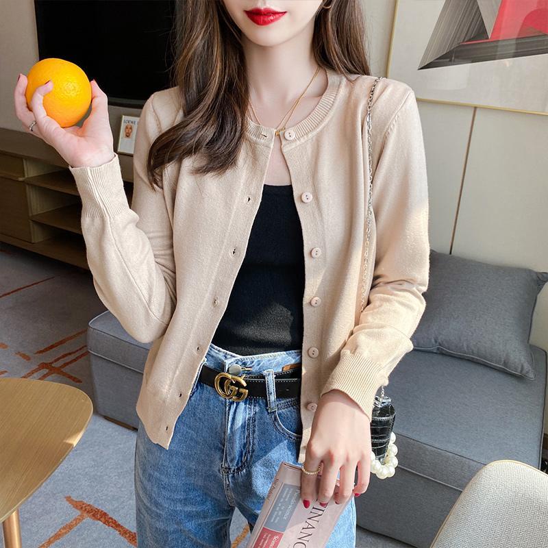 Áo Khoác cardigan Dệt Kim Mỏng Dáng Ngắn Thời Trang Xuân Thu Cho Nữ