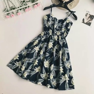 Váy Hoa Hai Dây Buộc Nơ ( có ảnh thật khách fb)