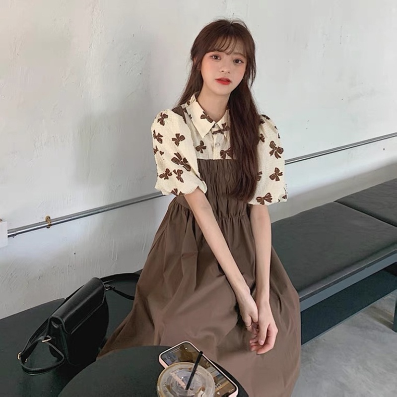 Đầm PERTY tay ngắn phồng phong cách Hàn Quốc thời trang mùa hè xinh xắn dành cho nữ
