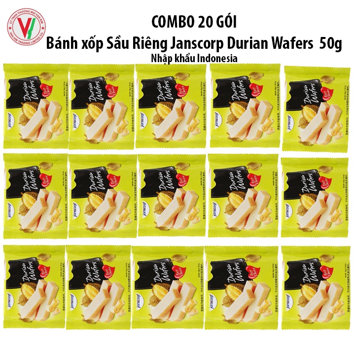 Combo 20 Bánh Xốp Sầu Riêng Janscorp Durian Wafers  50g- Thơm Ngon Giòn Tan Nhập Khẩu Indonesia