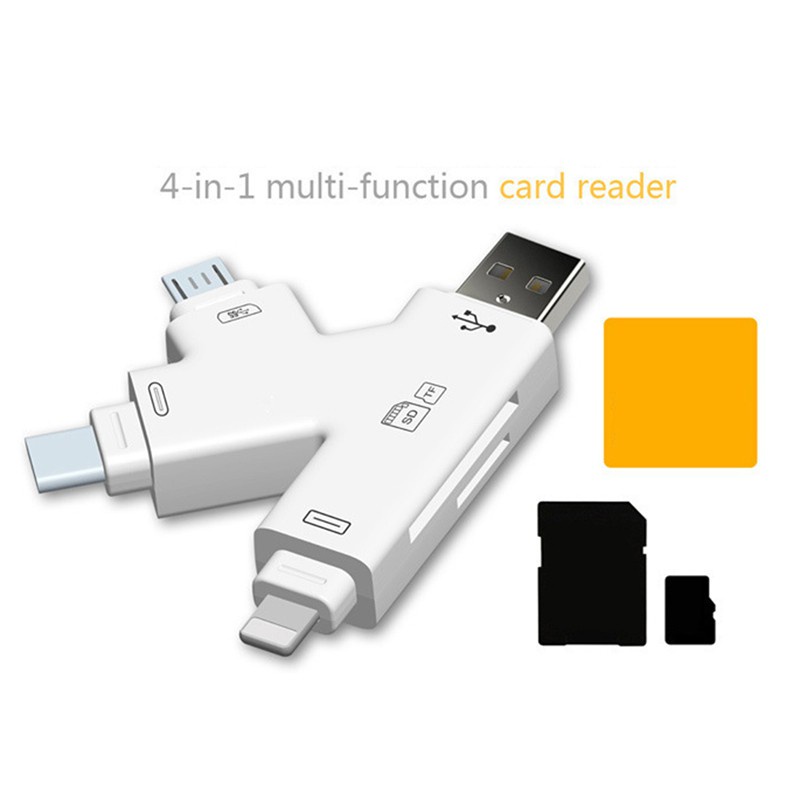 Type-C Micro-USB 4 in 1 Card Reader Adapter for iPad iPhone 12 11 Android MacBook OTG TF SD Reader Black