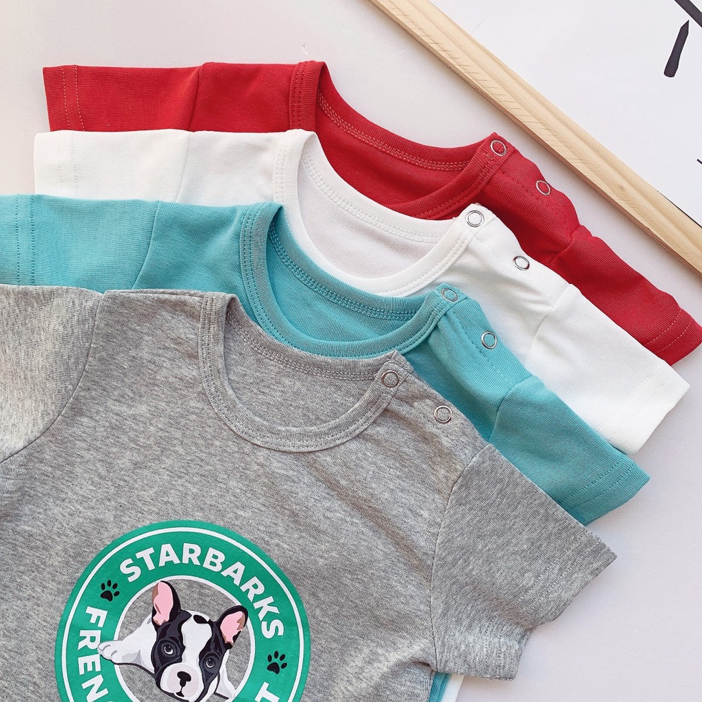 Bộ Áo Liền Quần Cotton Tay Ngắn In Hoạt Hình One Piece Dễ Thương Cho Bé Trai Gái 0-24 Tháng Tuổi