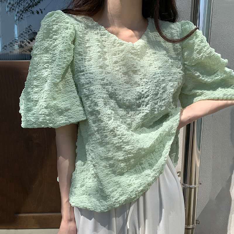 Áo tay phồng cộc vải lạ Quảng Châu CHANREEN