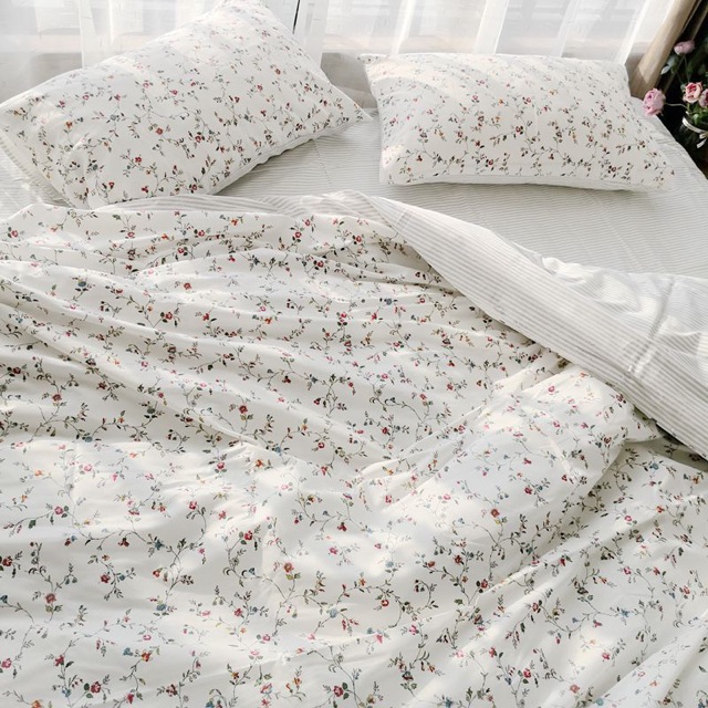 Cotton HOA DÂY TRẮNG -  bộ vỏ chăn ga giường