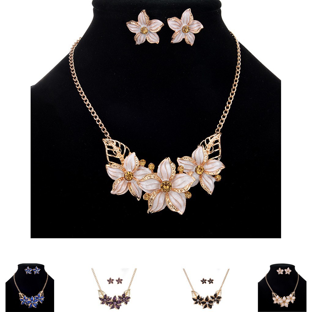 Flower Pendant Women Girls Necklace Set Jewelry Alloy Chains Earring Jewelry