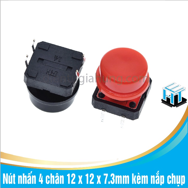 Combo 10 cái Nút nhấn 4 chân 12 x 12 x 7.3mm kèm nắp chụp nhiều màu sắc