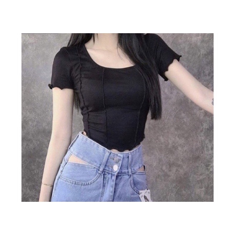 Áo croptop thun hoạ tiết viền năng động
