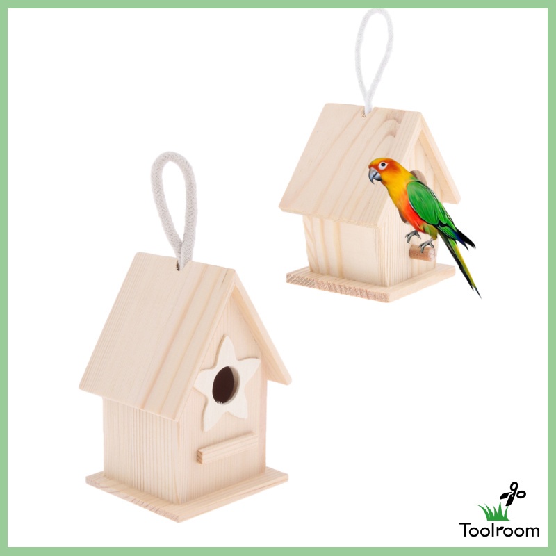 Tổ Chim Bằng Gỗ Tự Nhiên DIY Có Móc Treo Tiện Dụng