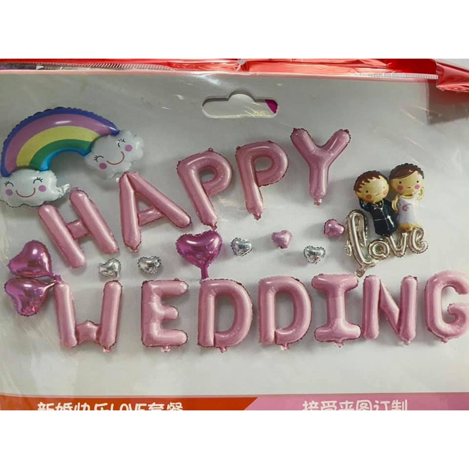 XẢ HÀNG bộ bóng bay trang trí phòng cưới happy wedding đủ phụ kiện ( cam kết y ảnh)