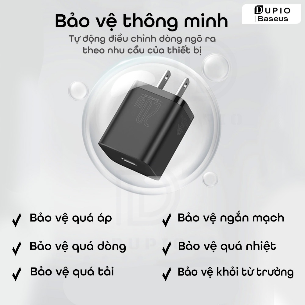 Bộ cóc củ DUPIO Baseus CS03 Super Si nhỏ gọn usb-c pd 20w 18w sạc nhanh nhiều cấp bảo vệ