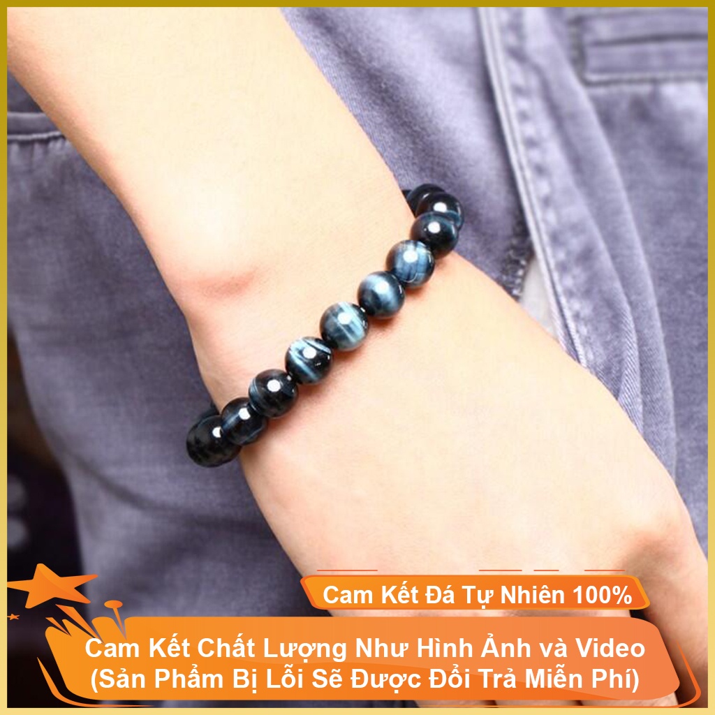 Vòng đá phong thủy may mắn màu đen ánh xanh, vòng phong thủy đeo tay phù hợp cho nam và nữ - Tặng dây dự phòng, hộp đựng