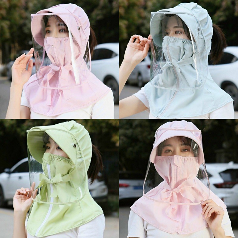 Mũ chống nắng kèm chống dịch có miếng chắn chống giọt bắn có thể tháo rời