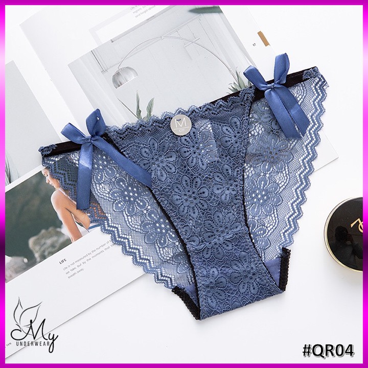 quần lót nữ [ FREE SHIP 50K ]quần chíp nữ đồ lót ren 2 nơ sexy phối huy hiệu - QR04 | BigBuy360 - bigbuy360.vn