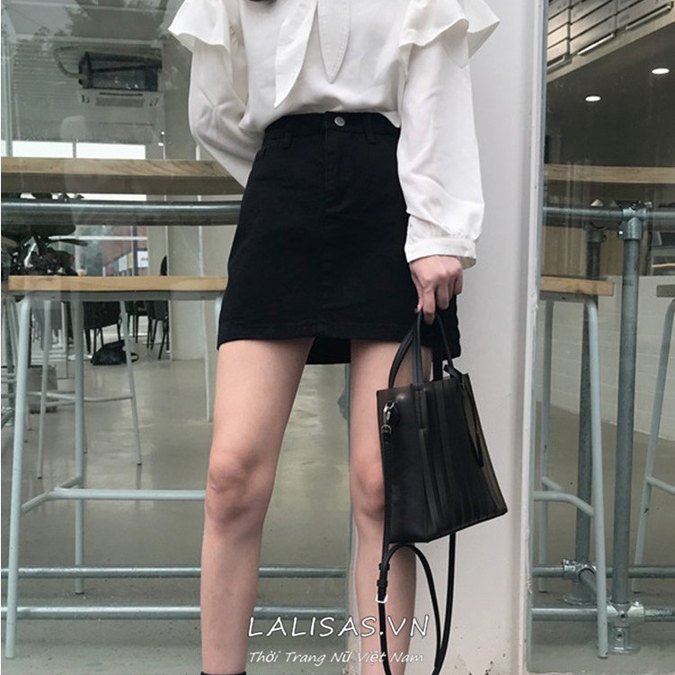 Chân váy chữ A lưng cao màu trơn phong cách Hàn Quốc thời trang xinh xắn cho nữ