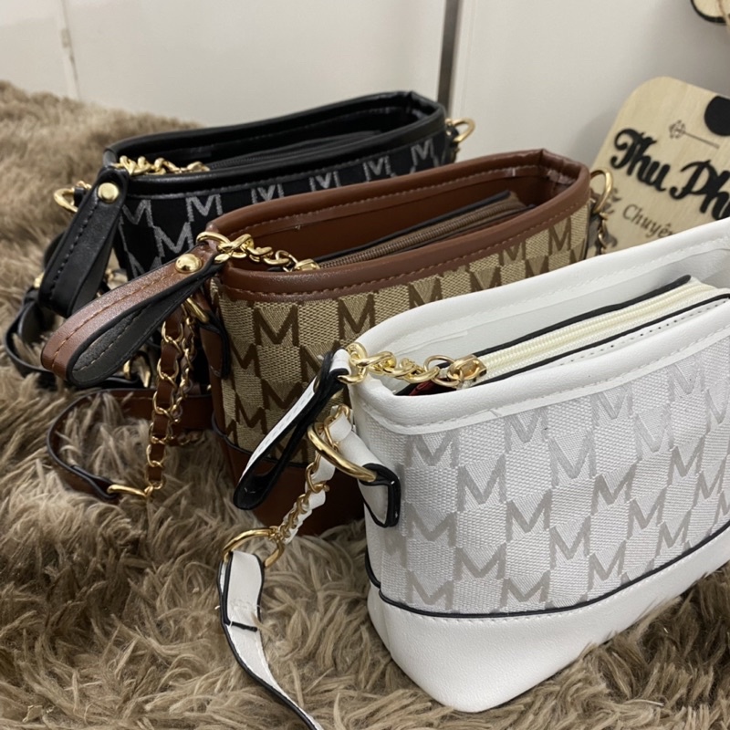 Túi hobo đeo chéo phối hoạ tiết chữ M kiểu dáng hàn quốc siêu xinh (ảnh thật shop chụp - kèm video shop quay)