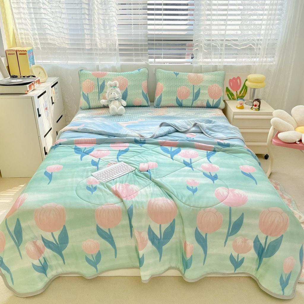 Chiếu điều hòa cao su non bọc chun đệm cao từ 5cm đến 30cm kèm chăn thun lạnh, set 4 món chiếu cao su non nhập khẩu