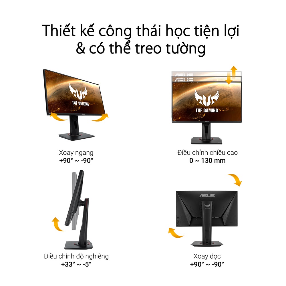 Màn hình Asus VG259QR (24.5inch/FHD/IPS/165Hz/1ms/300nits/HDMI+DP+Audio/Gsync) - Hàng Chính Hãng
