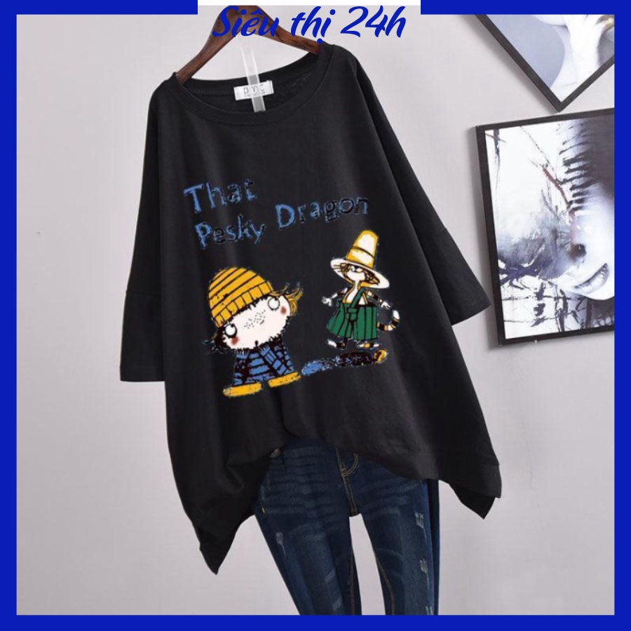 Áo thun form rộng tay lỡ Siêu thị 24 giờ, áo phông unisex Siêu thị 24 giờ in chữ That Pesky Dragon