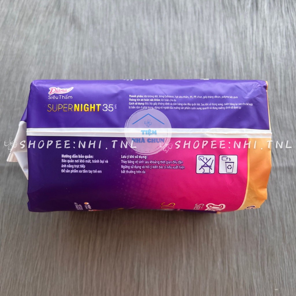 Băng Vệ Sinh Ban Đêm Diana Siêu Thấm Super Night Gói 12 Miếng 35cm