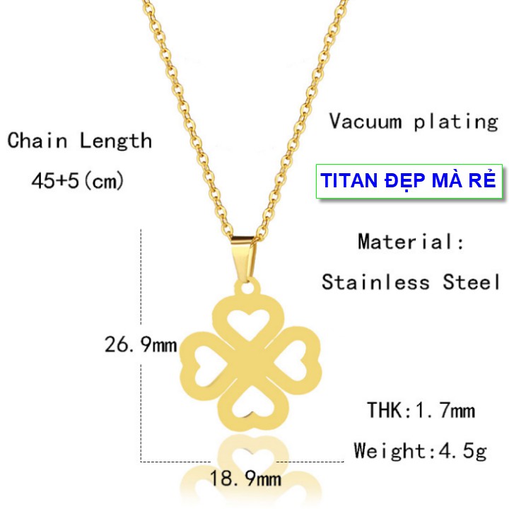 Dây chuyền màu vàng kiểu mới nữ titan mặt nơ cỏ xinh xắn - Hàng titan vàng 18k sáng bóng đẹp - Cam kết 1 đổi 1 nếu đen