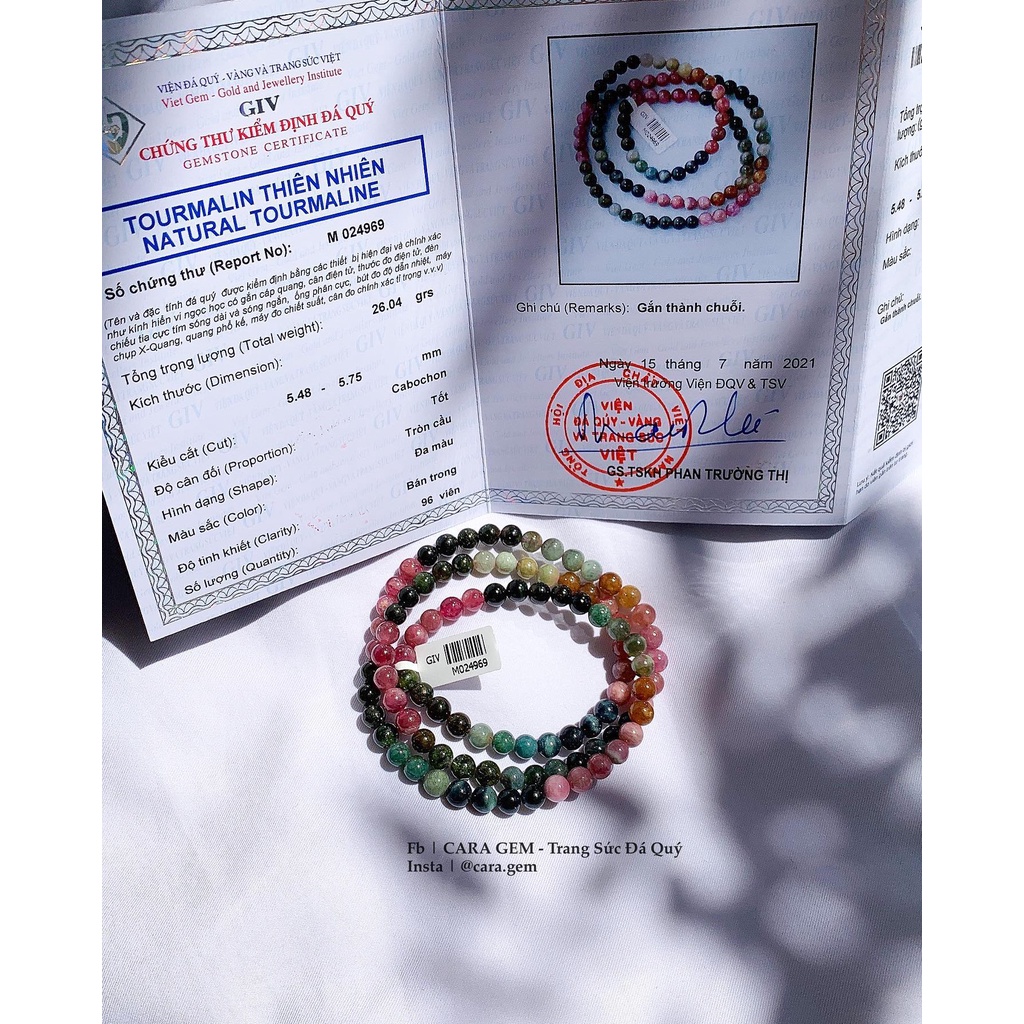 Vòng tay phong thủy chuỗi Tourmaline SP1580 hợp ngũ mệnh, giúp cân bằng năng lượng, mang lại may mắn Cara Gem CR27