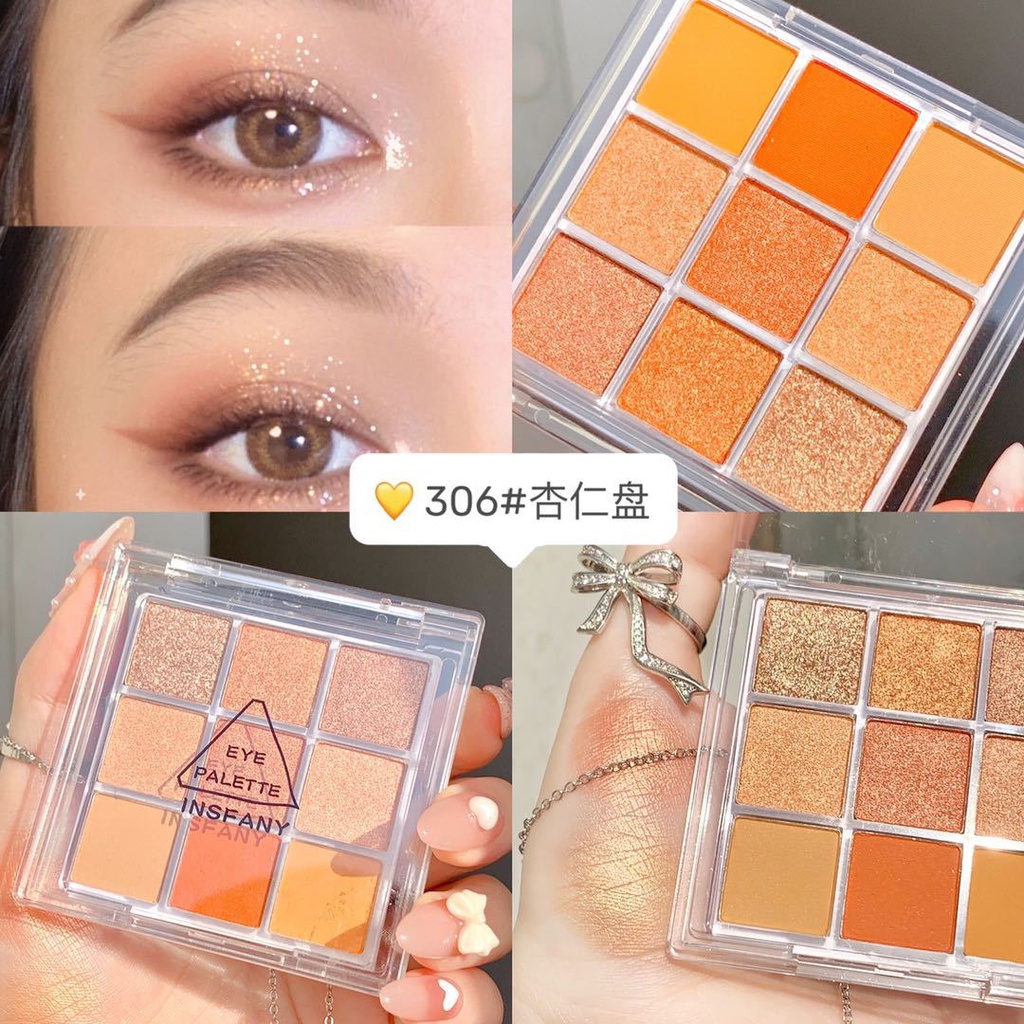 Bảng Phấn Mắt 9 Màu Sắc Hiệu Ứng Lì/ Ánh Nhũ Chống Nước Thời Trang