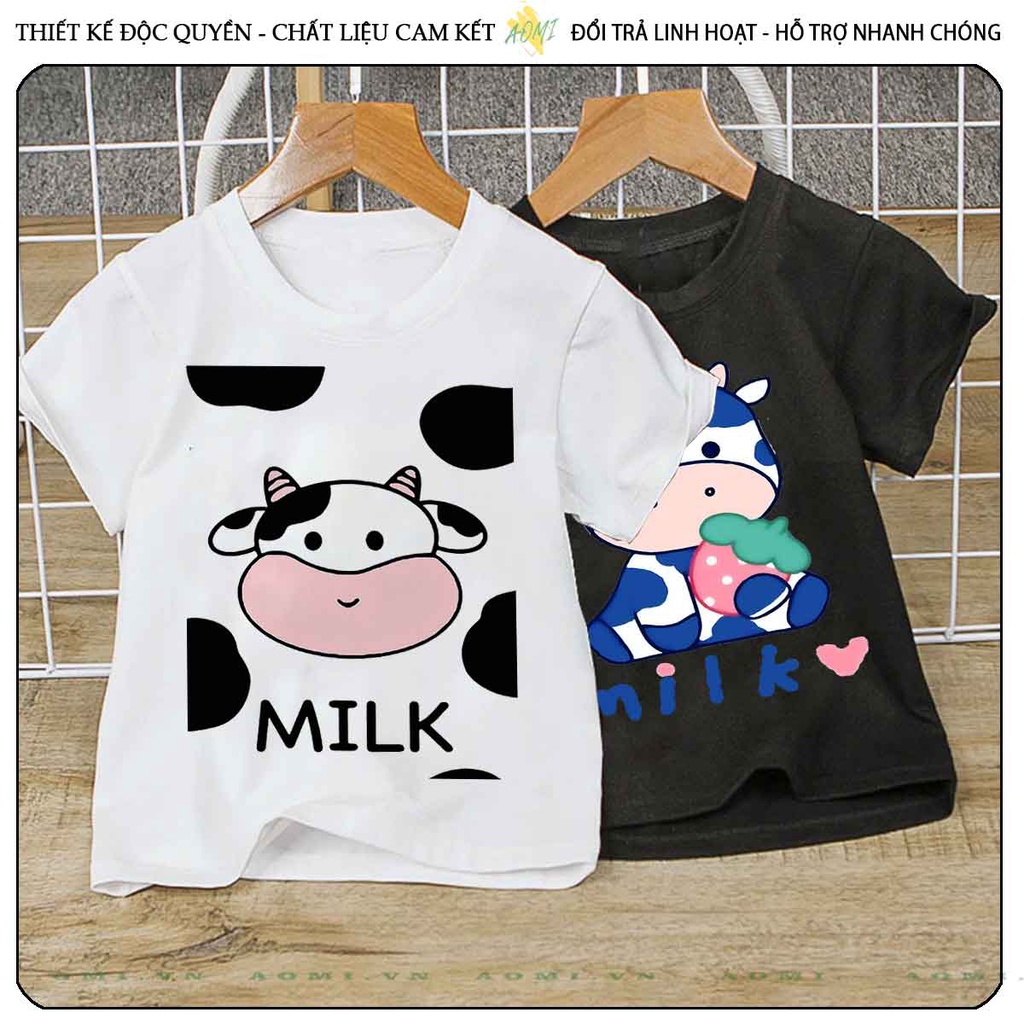 ÁO THUN MILK COW BÒ SỮA UNISEX PHÔNG NAM NỮ GIA ĐÌNH CẶP ĐÔI ĐEN TRẮNG HỒNG SIZE TRẺ EM CHO BÉ TRAI GÁI AOMIVN