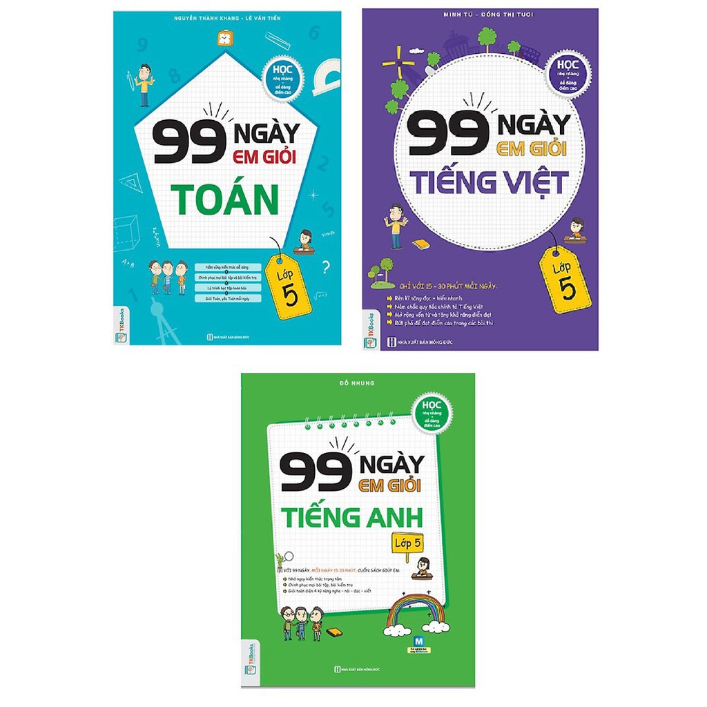 Sách - Combo 3 Cuốn 99 Ngày Em Giỏi Toán - Tiếng Việt - Tiếng Anh Lớp 5 Tặng Bút Bi