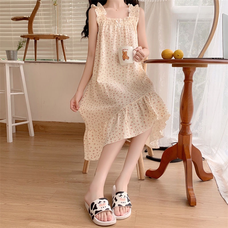 Đồ ngủ Hai Dây Mùa Hè Mỏng Dài Vừa Dễ Thương Cho Nữ