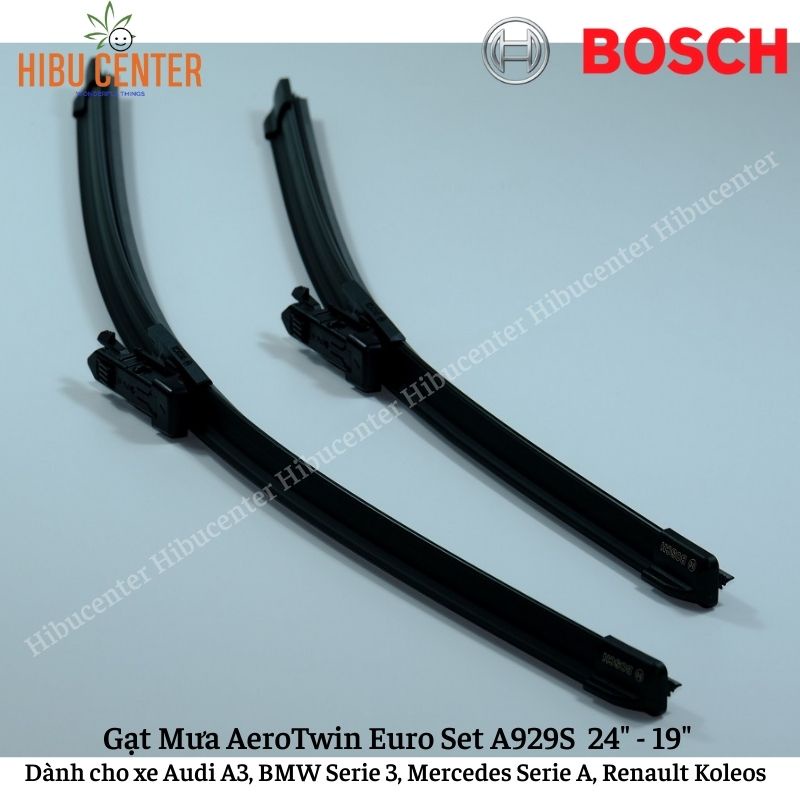 Gạt Mưa BOSCH AeroTwin Euro Set A929S Kích thước 24”/60cm – 19”/47.5cm | Dành cho Xe Audi A3, BMW Serie3, Renault Koleos