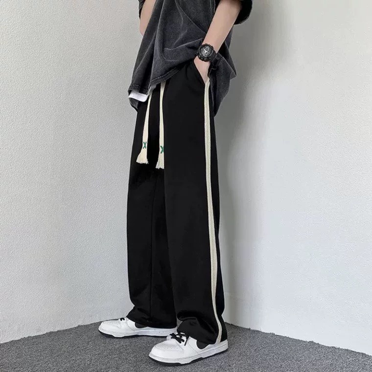 Quần ống rộng dáng suông nam nữ unisex - Quần thể thao dày dặn phong cách Ulzzang phối sọc