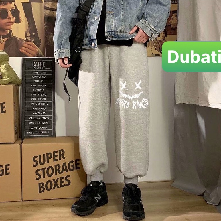 QUẦN JOGGER NAM NỮ UNISEX CHẤT NỈ DÀY DA CÁ ỐNG SUÔNG RỘNG IN MẶT CƯỜI PHONG CÁCH CAO CẤP MỚI -DUBATI FAHION