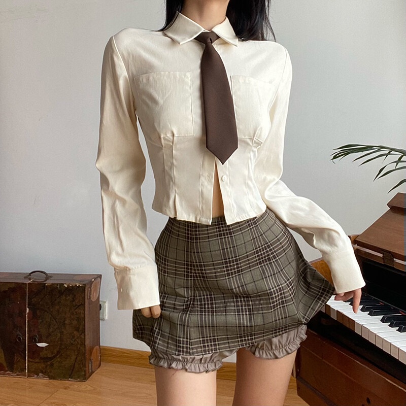 Kliou Chân váy KLIOU ngắn dáng chữ A lưng cao họa tiết kẻ sọc thời trang mùa hè 2023 mới dành cho nữ