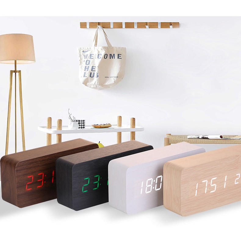Đồng Hồ LED Để Bàn Bằng vân Gỗ Cao Cấp Có Hiển Thị Nhiệt Độ, Có Báo Thức - Bảo Hành 06 Tháng