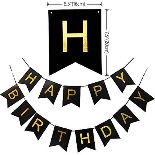 Dây chữ Happy Birthday đuôi cá bìa giấy ép kim cao cấp