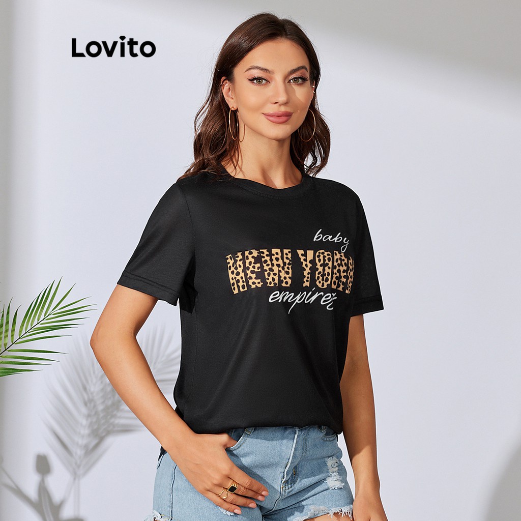 Lovito Áo Thun Tay Ngắn Cổ Tròn In Họa Tiết Da Báo Nhiều Màu Sắc Lựa Chọn L29LD005