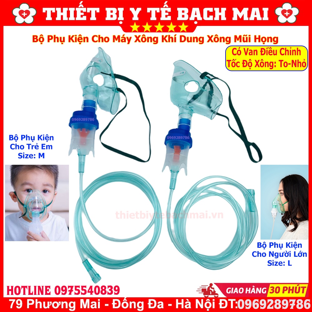 Bộ Phụ Kiện Cho Máy Xông Mũi Họng, Xông Khí Dung MegaMed - Mặt Nạ Trẻ Em Hoặc Người Lớn, Cốc Đựng Thuốc, Dây Dẫn Khí