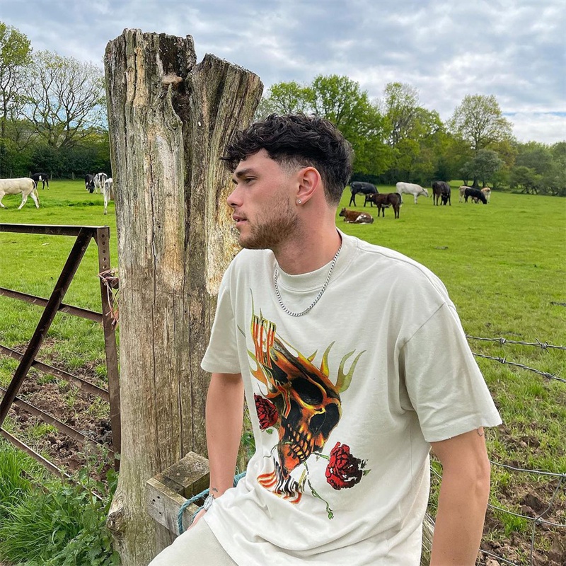 Áo Thun Tay Ngắn Cổ Tròn In Hình Đầu Lâu Hoa Hồng Thời Trang Cho Cặp Đôi