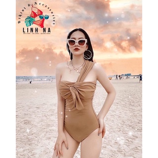 Monokini lệch vai xoắn nơ ngực - đồ bơi đi tắm biển một mảnh thời trang sexy quyến rũ