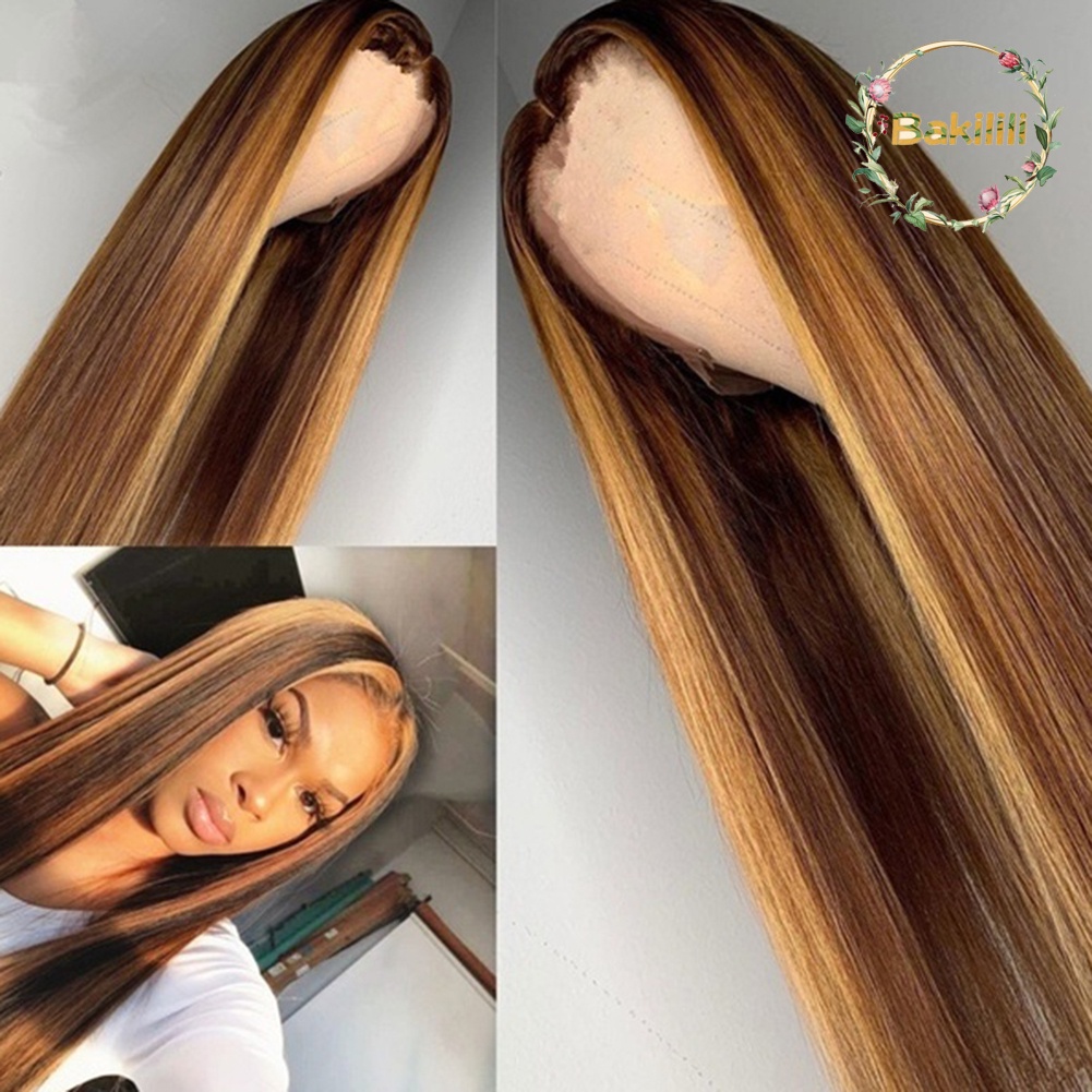 【BK】Women Gradient Color Synthetic Long Straight Fake Hair Dyeing Wig Hairpiece