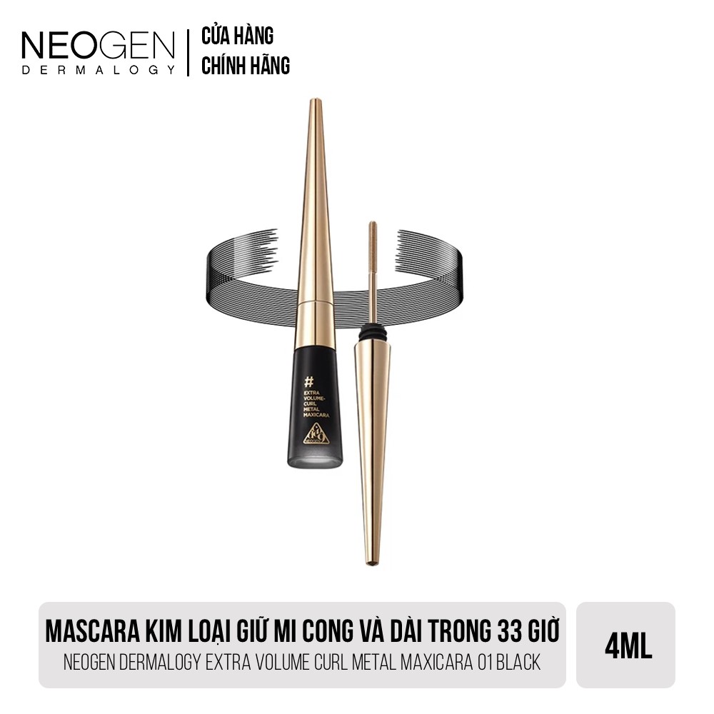 Mascara Kim Loại Giữ Mi Cong Và Dài Trong 33 Giờ Neogen Dermalogy Extra Volume Curl Metal Maxicara 01 Black 4ml