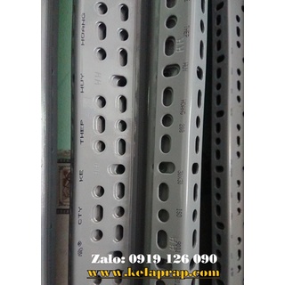 Thép lỗ V3x3, dày 2ly đúng, sơn tĩnh điện màu xám ghi. Quy cách 1m & 1m2. Kệ Sắt V lỗ lắp ráp Việt Cường Phát