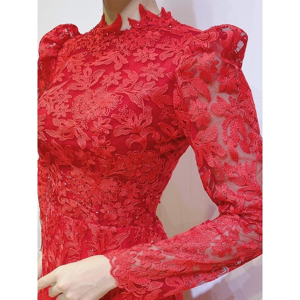 Áo dài  cưới cô dâu 4 tà ren xốp có đính kết như hình