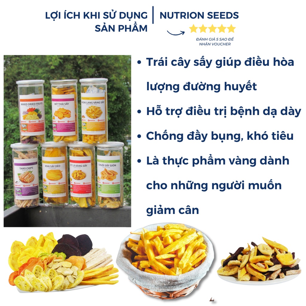 Trái cây sấy thập cẩm Nutrion hũ và túi nguyên miếng hàng xuất khẩu chất lương cao ăn vặt dinh dưỡng